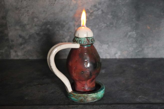 Lampada stile antico romana ad olio in ceramica raku - art clay raku