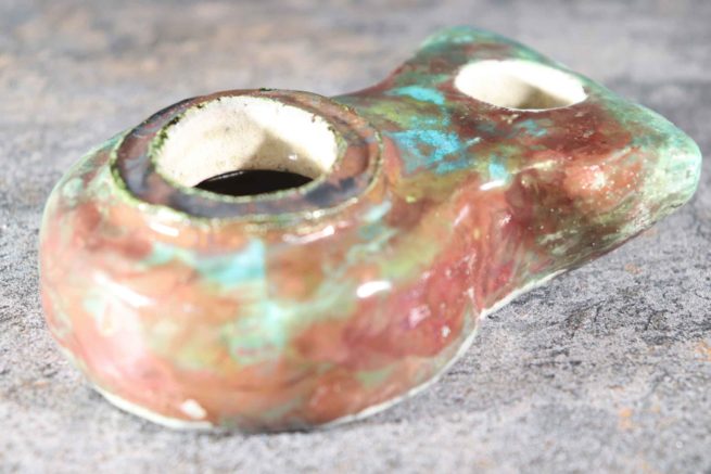 Ceramica raku lampada antichizzata di stile romano antico, funziona ad olio