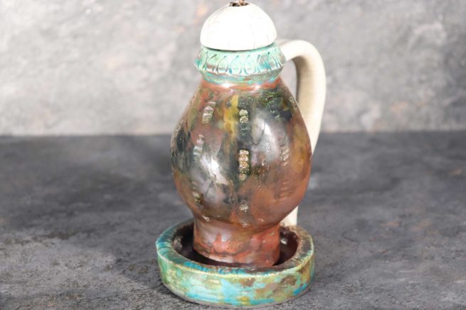 Lampada ceramica raku antico funzionante ad olio