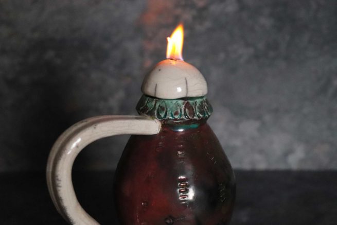 Lampada ceramica raku antico funzionante ad olio