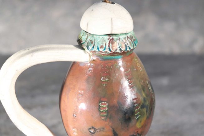 Lampada ceramica raku antico funzionante ad olio