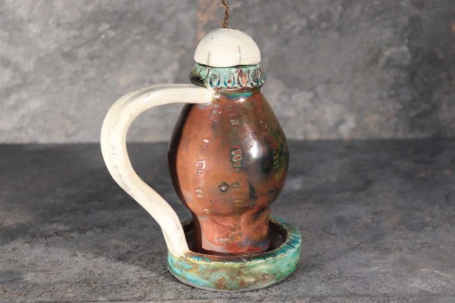 Lampada ceramica raku antico funzionante ad olio