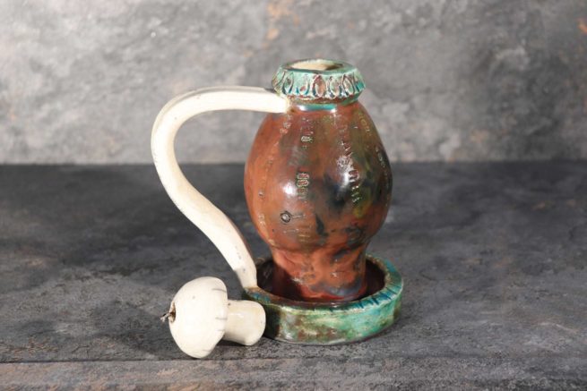 Lampada ceramica raku antico funzionante ad olio