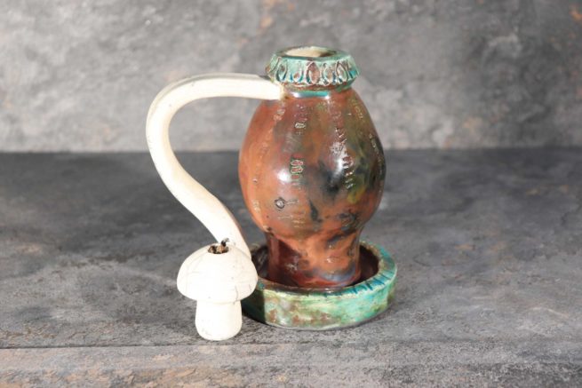 Lampada ceramica raku antico funzionante ad olio