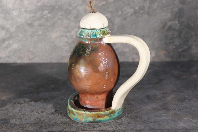 Lampada ceramica raku antico funzionante ad olio