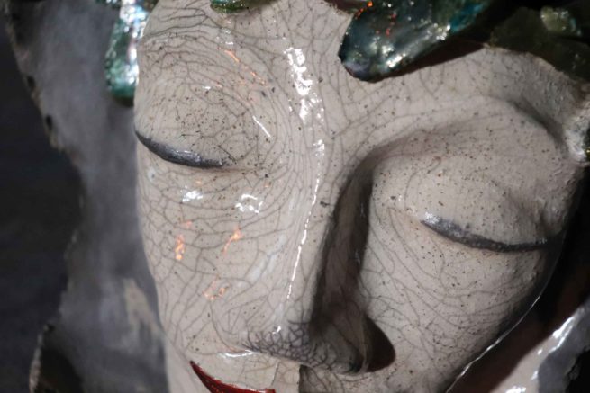 Maschera originale ceramica raku "Artemide", fatta a mano ispirata dall'antica mitologia greca