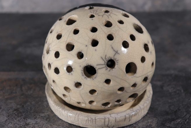 Ceramica raku giapponese porta lampada a sfera bianco nero