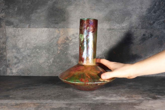 Vaso raku base larga ceramica raku giapponese, vaso d'arredo contemporaneo