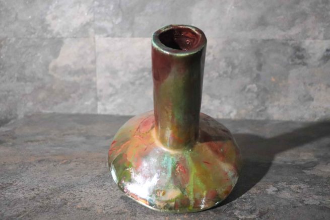 Vaso raku base larga ceramica raku giapponese, vaso d'arredo contemporaneo