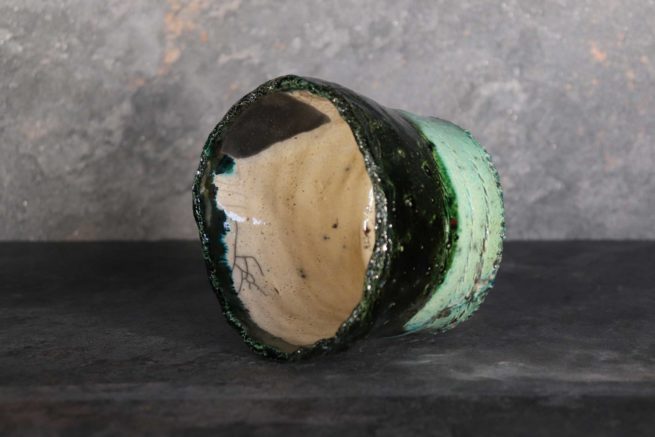 Vaso raku in ceramica verde