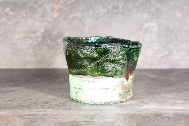 Vaso raku di ceramica verde