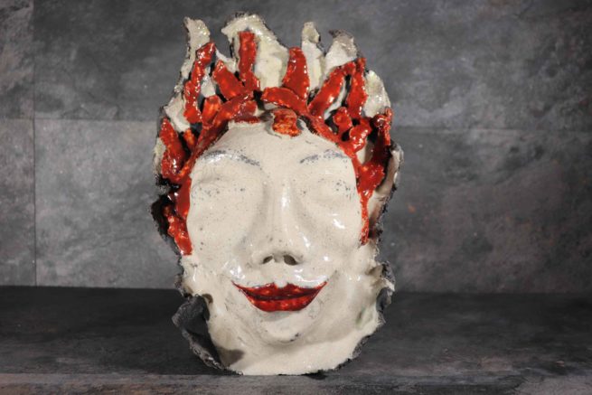 Maschera "Efesto" in ceramica raku arte