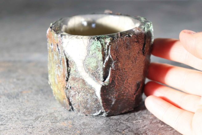 Vaso astratto raku ceramica portaoggetti tecnica raku