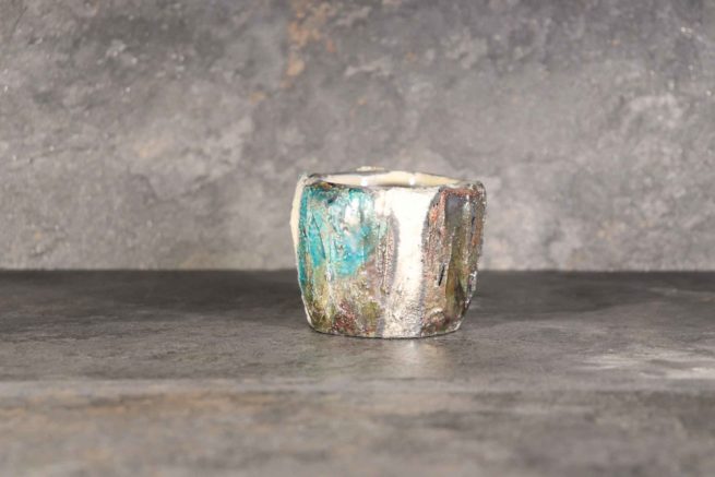 Vaso arte raku portaoggetti astratto in ceramica fatto a mano