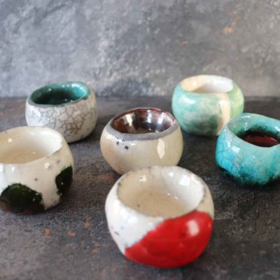 Set di 6 piccoli portaoggetti ceramica artistica raku