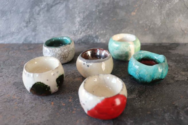 Set di 6 piccoli portaoggetti ceramica artistica raku