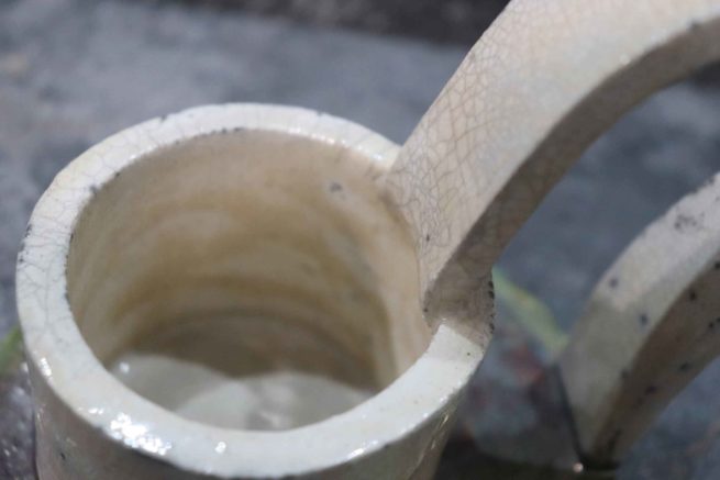 Portacandela raku tazza bianco verde fatto con lavorazione artigianale