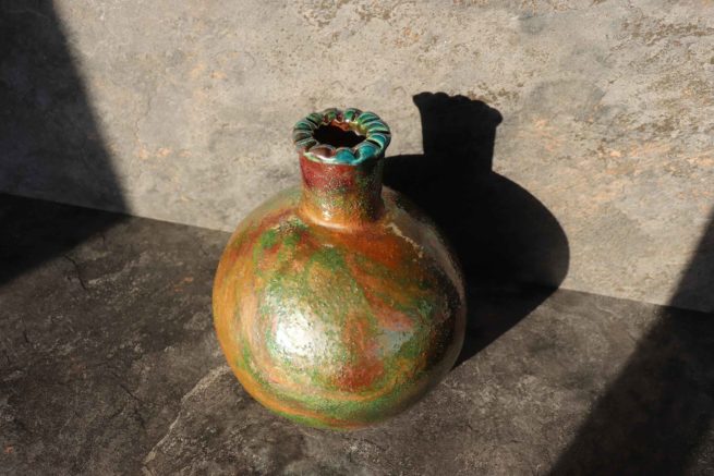 Vaso ceramica raku Terra realizzato a mano, pezzo unico in ceramica raku