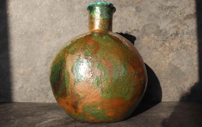 Vaso ceramica raku Terra complemento d’arredo esclusivo tecnica raku, pezzo unico