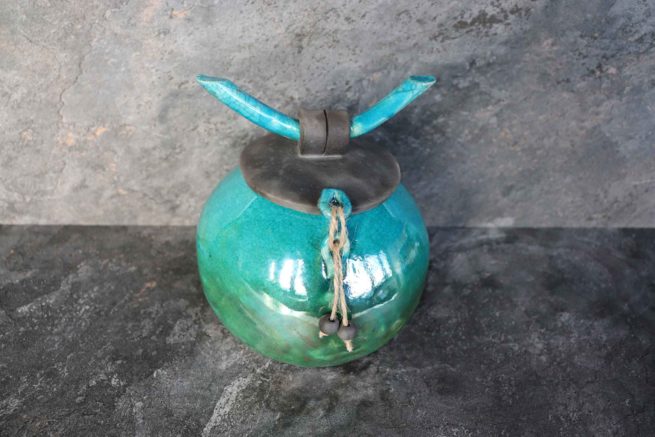 Vaso Raku stile Giapponese - turchese e verde