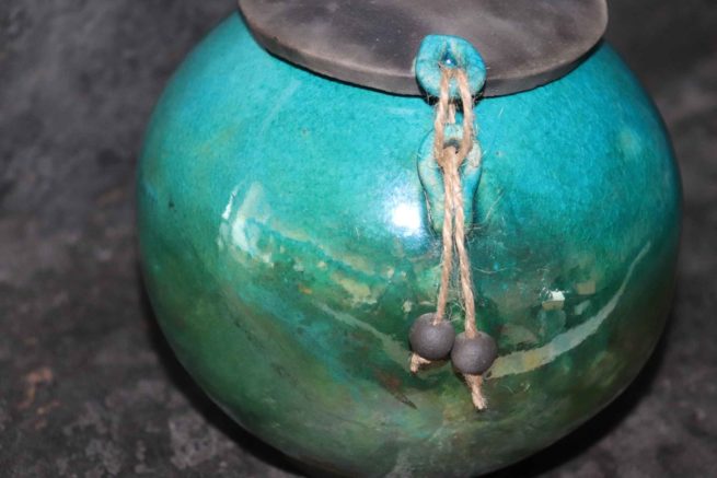 Vaso Raku stile Giapponese - turchese e verde