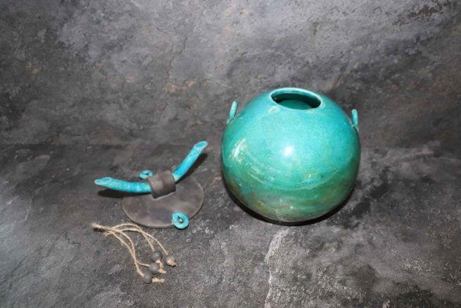 Vaso Raku stile Giapponese - turchese e verde