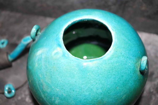 Vaso Raku stile Giapponese - turchese e verde