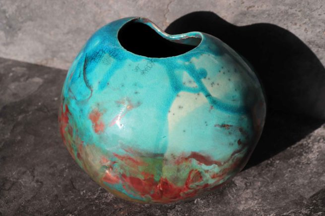 Vaso Raku Oceanico tecnica raku giapponese, originale oggetto d’arredo